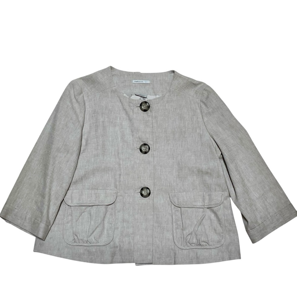 Van Heusen Linen Blend Natural Flax Button-Up Cropped Blazer Jacket New M
